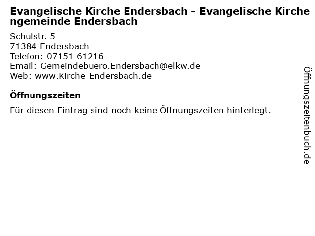 Evangelische Kirche Endersbach - Evangelische Kirchengemeinde Endersbach in Endersbach: Adresse und Öffnungszeiten