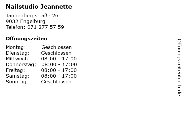 Nailstudio Jeannette in Engelburg: Adresse und Öffnungszeiten