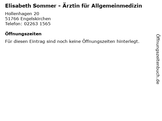 Elisabeth Sommer - Ärztin für Allgemeinmedizin in Engelskirchen: Adresse und Öffnungszeiten