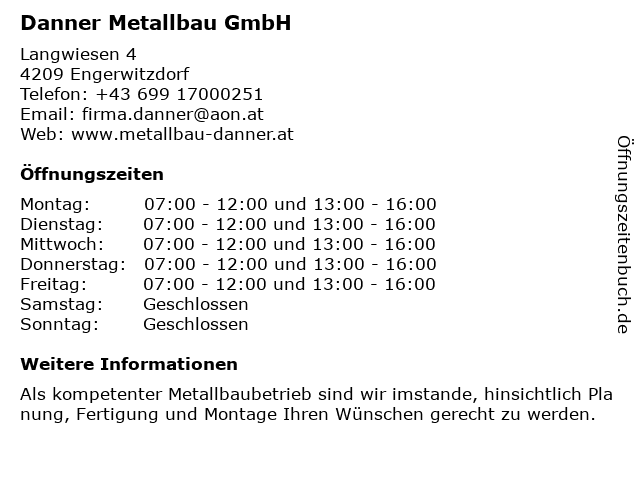 Danner Metallbau GmbH in Engerwitzdorf: Adresse und Öffnungszeiten