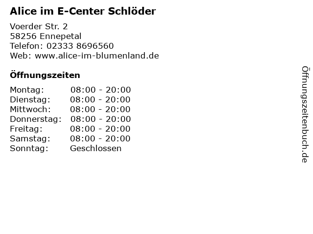 Alice im E-Center Schlöder in Ennepetal: Adresse und Öffnungszeiten