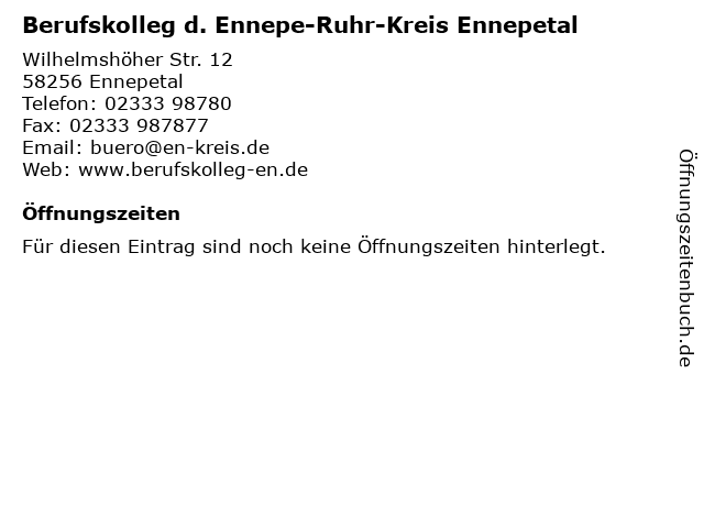 Berufskolleg d. Ennepe-Ruhr-Kreis Ennepetal in Ennepetal: Adresse und Öffnungszeiten
