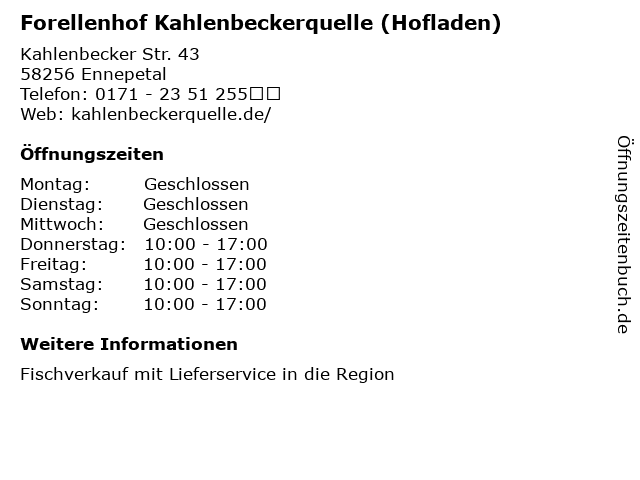 Forellenhof Kahlenbeckerquelle (Hofladen) in Ennepetal: Adresse und Öffnungszeiten