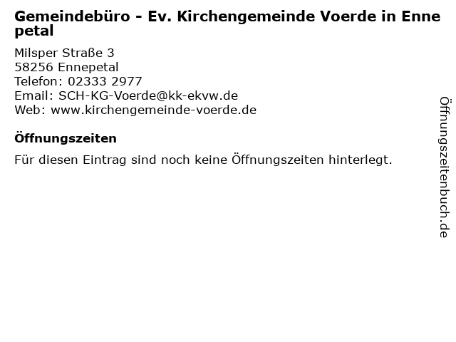 Gemeindebüro - Ev. Kirchengemeinde Voerde in Ennepetal in Ennepetal: Adresse und Öffnungszeiten