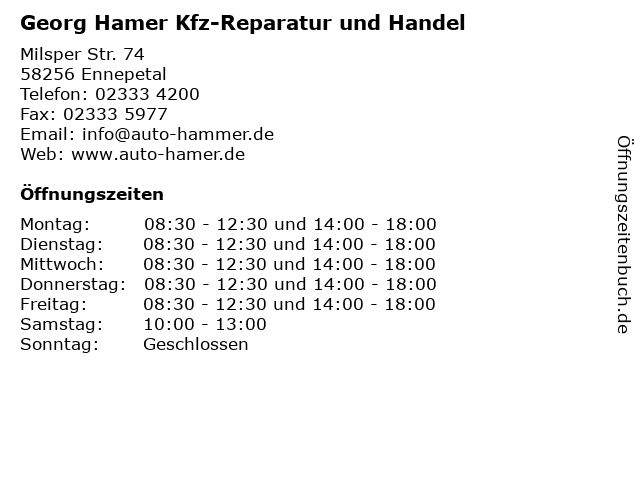 Georg Hamer Kfz-Reparatur und Handel in Ennepetal: Adresse und Öffnungszeiten