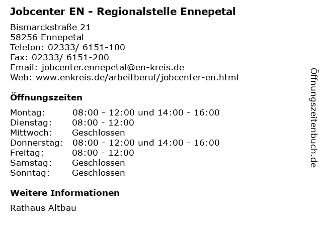 Jobcenter EN - Regionalstelle Ennepetal in Ennepetal: Adresse und Öffnungszeiten