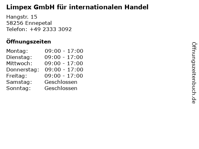 Limpex GmbH für internationalen Handel in Ennepetal: Adresse und Öffnungszeiten