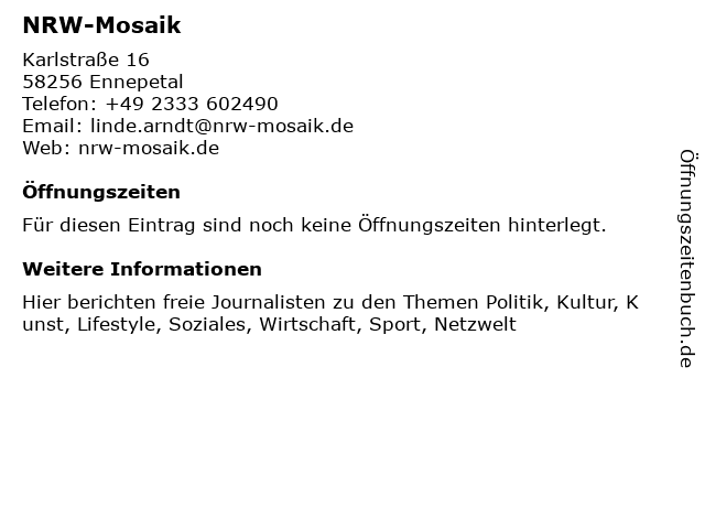 NRW-Mosaik in Ennepetal: Adresse und Öffnungszeiten