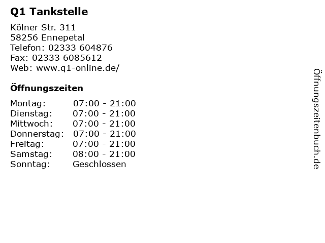 Q1 Tankstelle in Ennepetal: Adresse und Öffnungszeiten