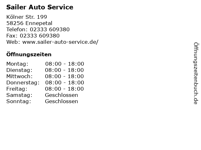 Sailer Auto Service in Ennepetal: Adresse und Öffnungszeiten