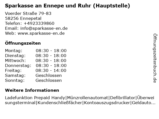 Á Offnungszeiten Sparkasse Ennepetal Breckerfeld Hauptgeschaftsstelle Ennepetal Voerder Str 79 83 In Ennepetal