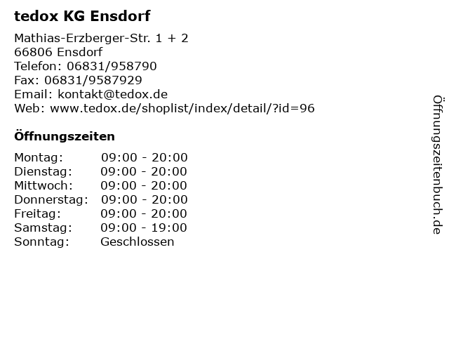 tedox KG Ensdorf in Ensdorf: Adresse und Öffnungszeiten