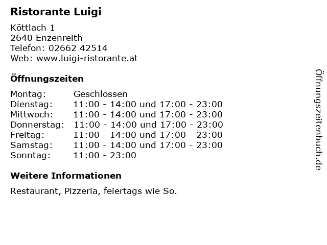 Ristorante Luigi in Enzenreith: Adresse und Öffnungszeiten