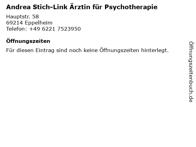 Andrea Stich-Link Ärztin für Psychotherapie in Eppelheim: Adresse und Öffnungszeiten