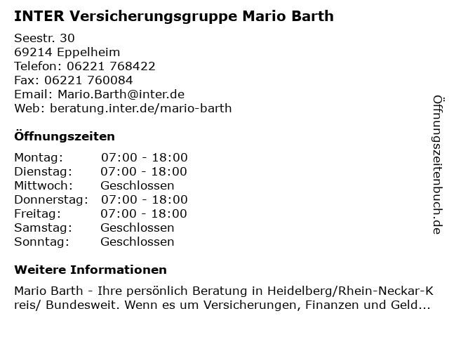 INTER Versicherungsgruppe Mario Barth in Eppelheim: Adresse und Öffnungszeiten