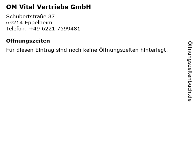 OM Vital Vertriebs GmbH in Eppelheim: Adresse und Öffnungszeiten