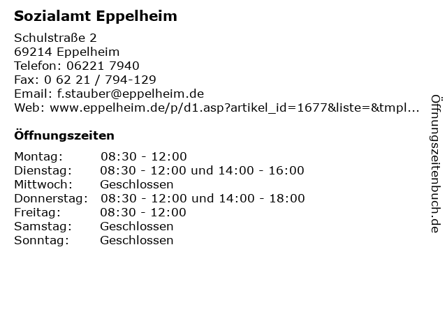 Sozialamt Eppelheim in Eppelheim: Adresse und Öffnungszeiten