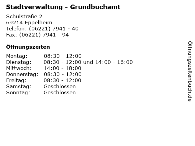 Stadtverwaltung - Grundbuchamt in Eppelheim: Adresse und Öffnungszeiten