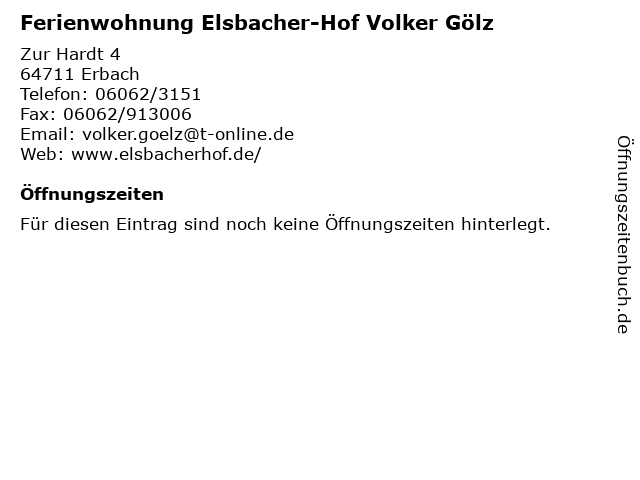 Ferienwohnung Elsbacher-Hof Volker Gölz in Erbach: Adresse und Öffnungszeiten