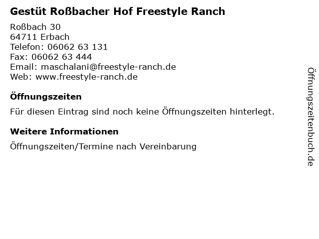 Gestüt Roßbacher Hof Freestyle Ranch in Erbach: Adresse und Öffnungszeiten