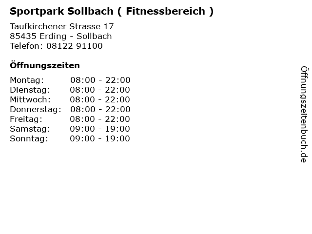 Sportpark Sollbach ( Fitnessbereich ) in Erding - Sollbach: Adresse und Öffnungszeiten