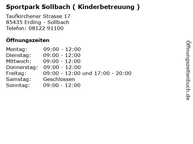 Sportpark Sollbach ( Kinderbetreuung ) in Erding - Sollbach: Adresse und Öffnungszeiten