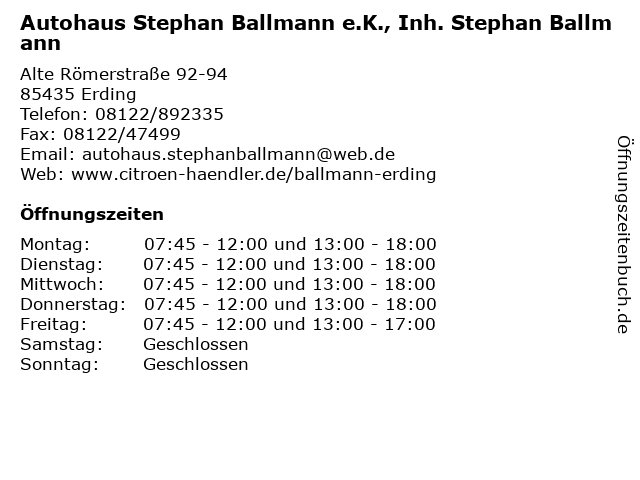 Autohaus Stephan Ballmann e.K., Inh. Stephan Ballmann in Erding: Adresse und Öffnungszeiten