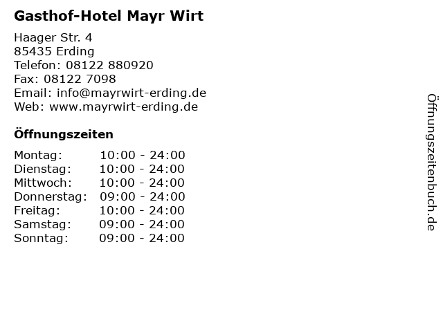 Gasthof-Hotel Mayr Wirt in Erding: Adresse und Öffnungszeiten
