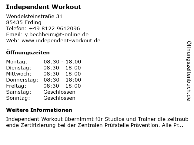 Independent Workout in Erding: Adresse und Öffnungszeiten