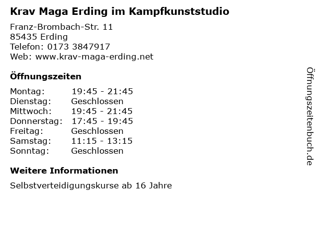 Krav Maga Erding im Kampfkunststudio in Erding: Adresse und Öffnungszeiten
