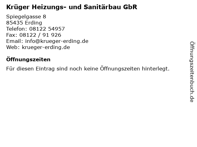 Krüger Heizungs- und Sanitärbau GbR in Erding: Adresse und Öffnungszeiten