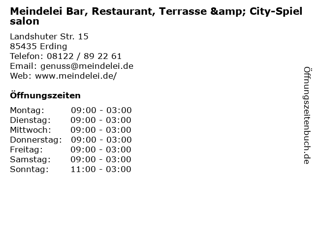 Meindelei Bar, Restaurant, Terrasse & City-Spielsalon in Erding: Adresse und Öffnungszeiten
