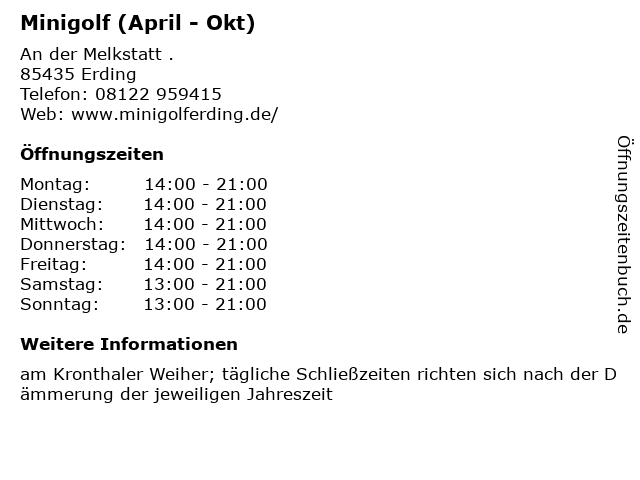 Minigolf (April - Okt) in Erding: Adresse und Öffnungszeiten