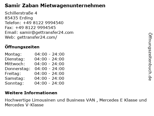 Samir Zaban Mietwagenunternehmen in Erding: Adresse und Öffnungszeiten