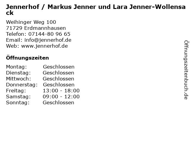 Jennerhof / Markus Jenner und Lara Jenner-Wollensack in Erdmannhausen: Adresse und Öffnungszeiten
