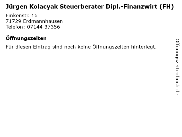 Jürgen Kolacyak Steuerberater Dipl.-Finanzwirt (FH) in Erdmannhausen: Adresse und Öffnungszeiten