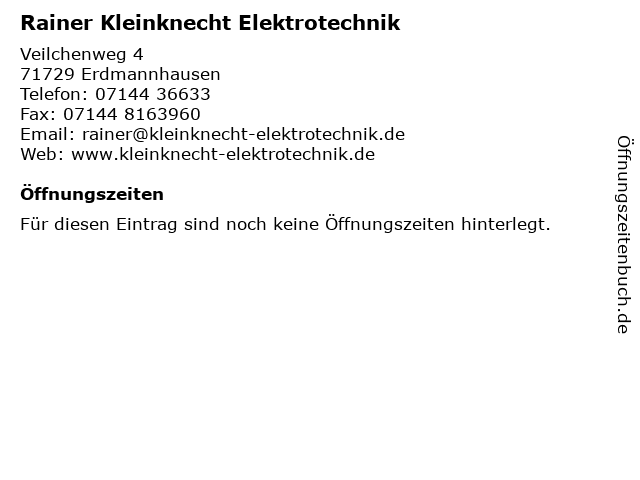 Rainer Kleinknecht Elektrotechnik in Erdmannhausen: Adresse und Öffnungszeiten