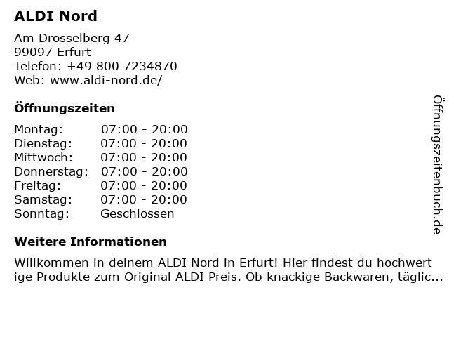 ALDI Nord in Erfurt: Adresse und Öffnungszeiten