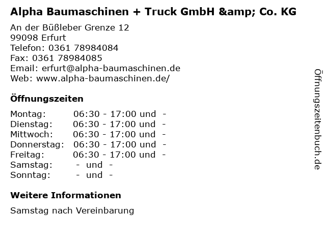 Alpha Baumaschinen + Truck GmbH & Co. KG in Erfurt: Adresse und Öffnungszeiten