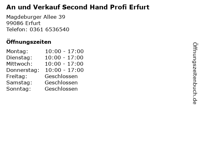 An und Verkauf Second Hand Profi Erfurt in Erfurt: Adresse und Öffnungszeiten