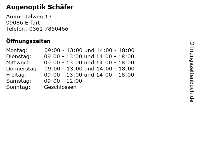 Augenoptik Schäfer in Erfurt: Adresse und Öffnungszeiten