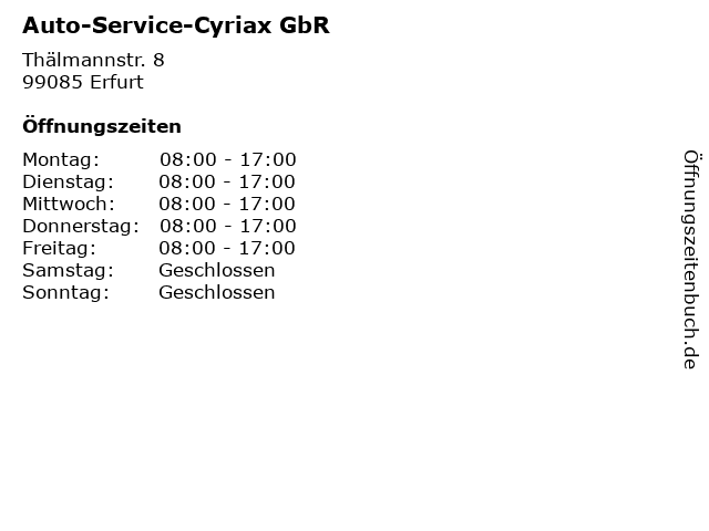 Auto-Service-Cyriax GbR in Erfurt: Adresse und Öffnungszeiten