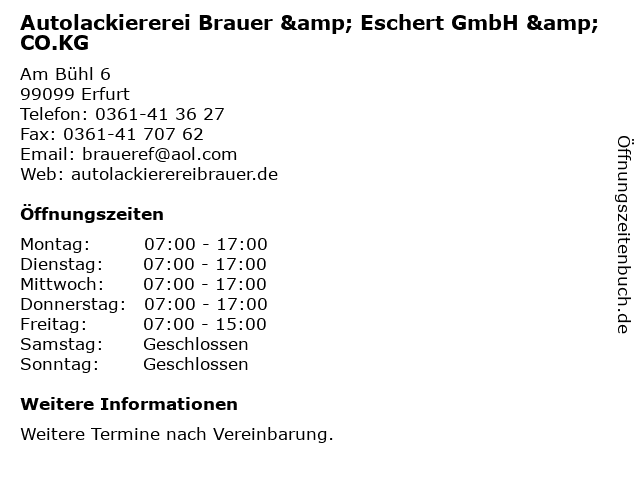 Autolackiererei Brauer & Eschert GmbH & CO.KG in Erfurt: Adresse und Öffnungszeiten