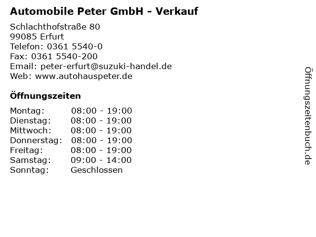 Automobile Peter GmbH - Verkauf in Erfurt: Adresse und Öffnungszeiten