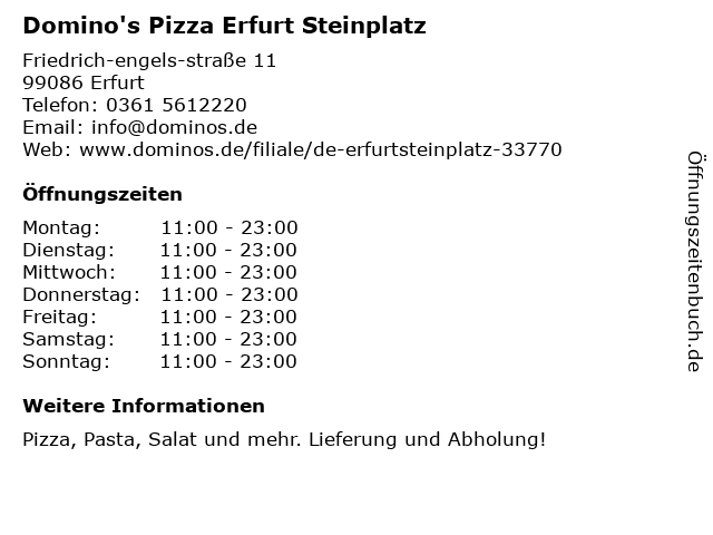 Domino's Pizza Erfurt Steinplatz in Erfurt: Adresse und Öffnungszeiten