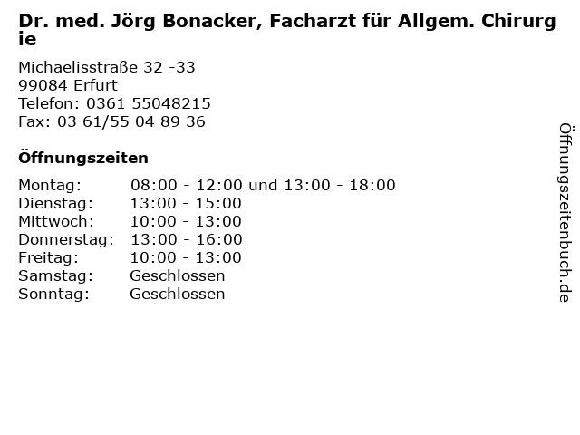 ᐅ Öffnungszeiten „Dr. med. Jörg Bonacker, Facharzt für Allgem ...