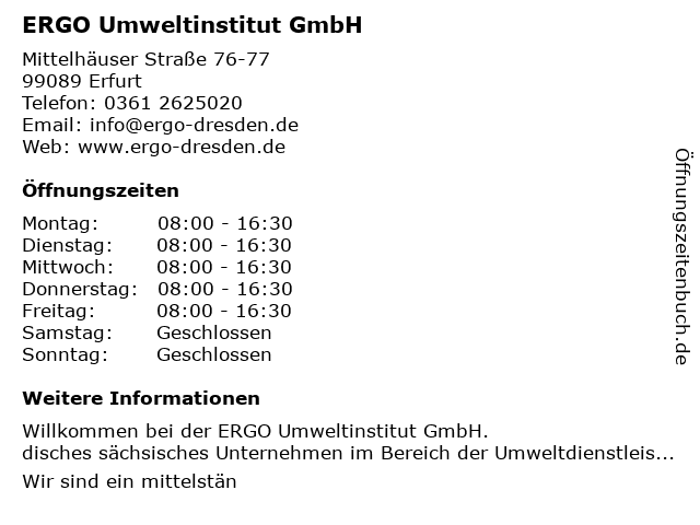 ERGO Umweltinstitut GmbH in Erfurt: Adresse und Öffnungszeiten