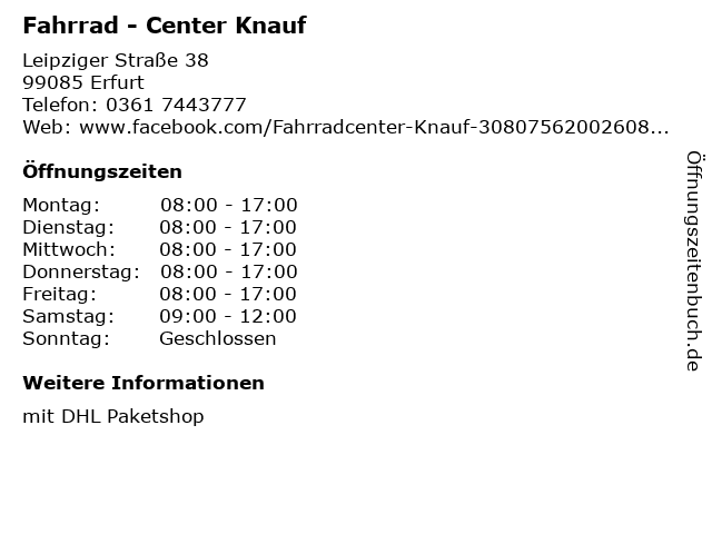 Fahrrad - Center Knauf in Erfurt: Adresse und Öffnungszeiten