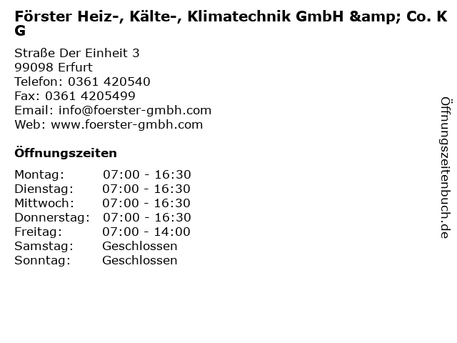 Förster Heiz-, Kälte-, Klimatechnik GmbH & Co. KG in Erfurt: Adresse und Öffnungszeiten