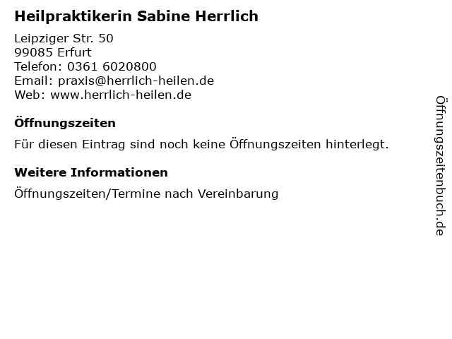 Heilpraktikerin Sabine Herrlich in Erfurt: Adresse und Öffnungszeiten